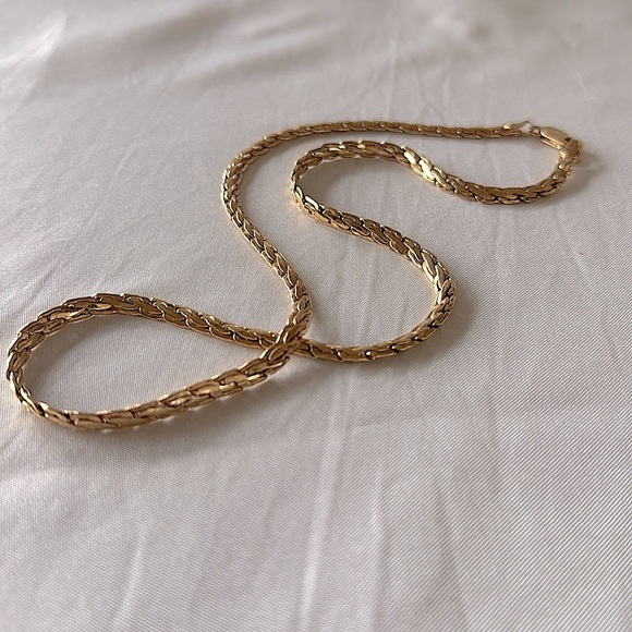 Vintage Gold Herringbone Chain Thicker .25” Width Necklace 21” Heavyweight - Picture 6 of 13